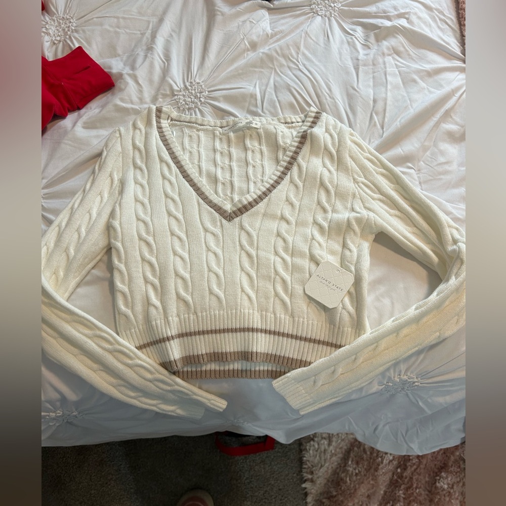V-Neck Cable Knit Sweater